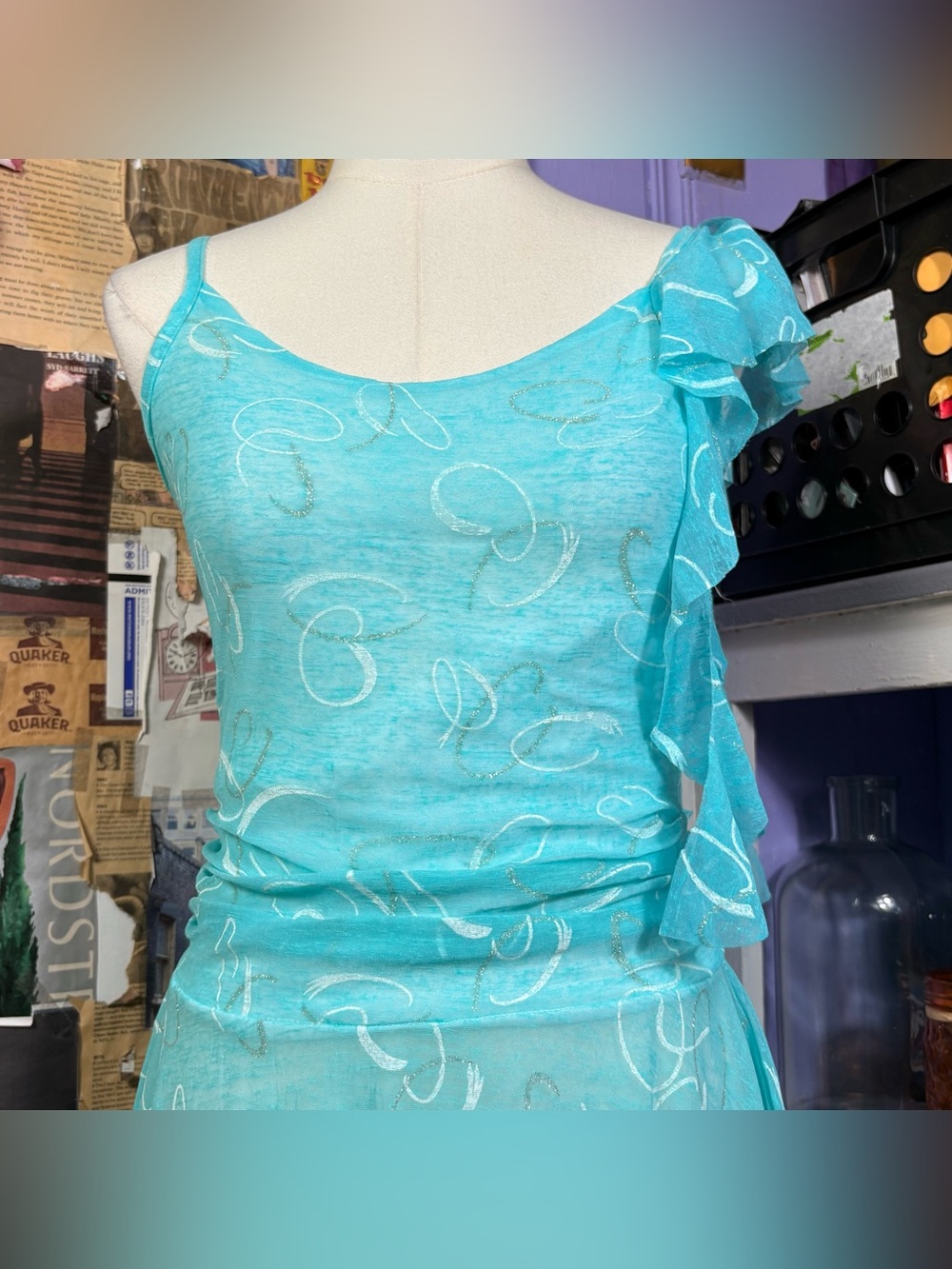 Turquoise Ruffle Midi Dress - Picture 2 of 9